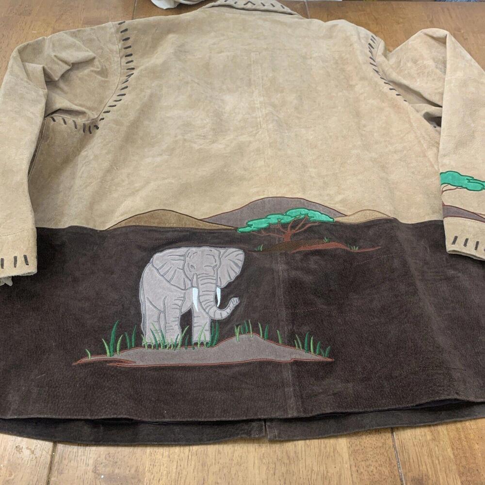 Womens The Quacker Factory Safari Jacket SZ 3XL Tan Leather Full Zip Embroidered - Picture 8 of 10
